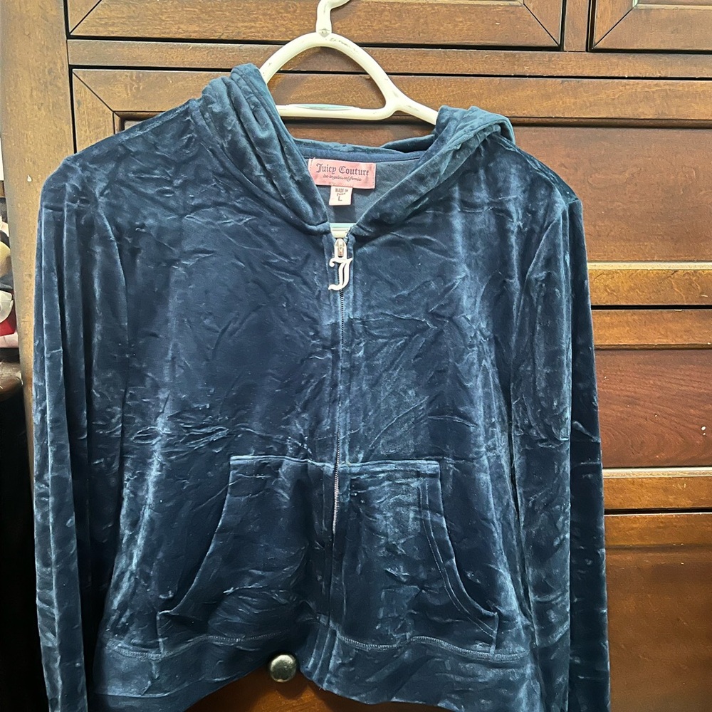Blue Velour Zip-Up Hoodie